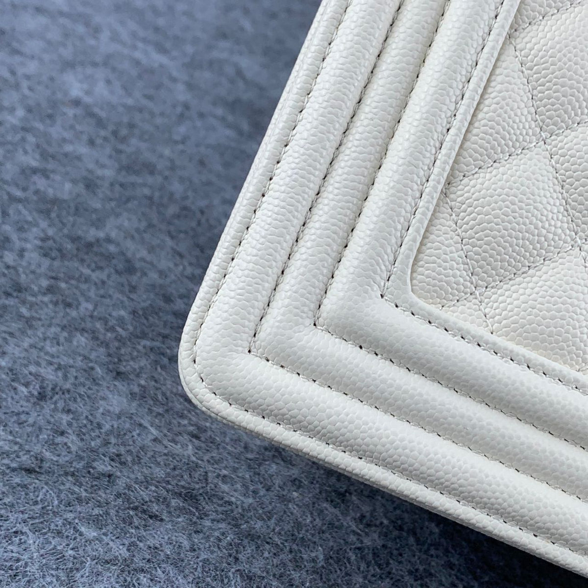 Chanel Boy Old Medium Flap Bag Off White Caviar Leather