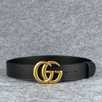 Double G Textured Leather Belt with Antique Brass Buckle, 1.5” Width ‘Black’