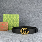 Double G Textured Leather Belt with Antique Brass Buckle, 1.5” Width ‘Black’