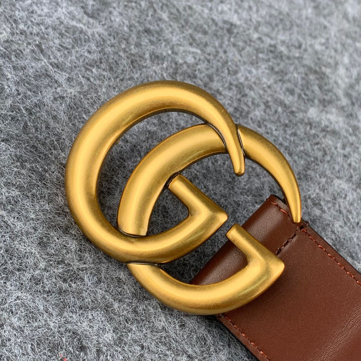 GG Leather Belt with Double G Buckle, 1.5” Width ‘Brown’