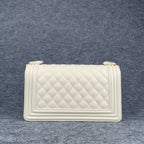 Chanel Boy Old Medium Flap Bag Off White Caviar Leather