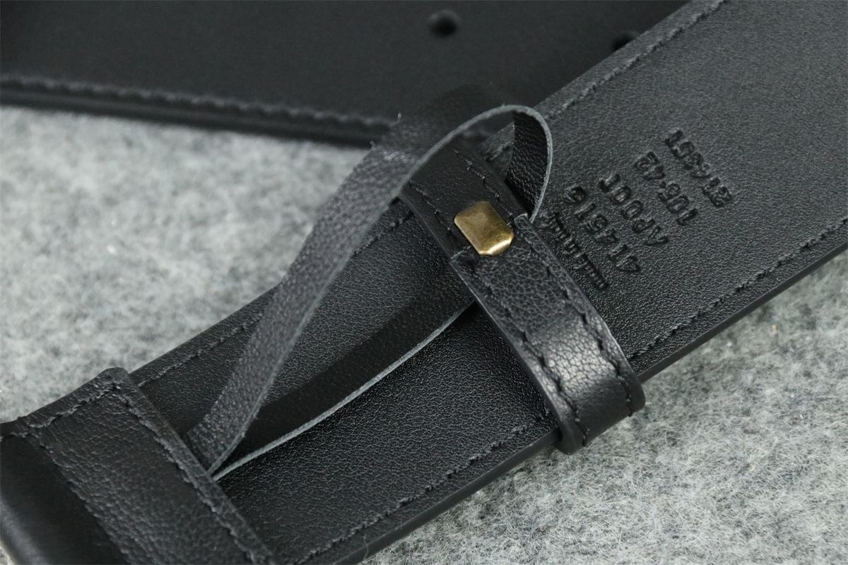 Double G Leather Belt with Antique Brass Buckle, 1” Width ‘Black’