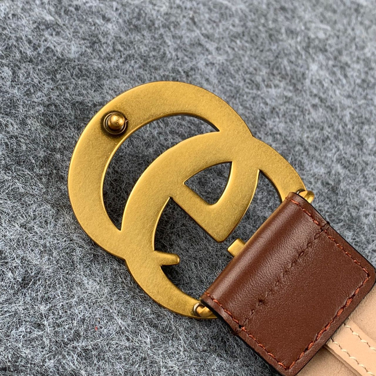 GG Leather Belt with Double G Buckle, 1.5” Width ‘Brown’