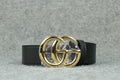Double G Leather Belt with Antique Brass Buckle, 1” Width ‘Black’