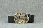 Double G Leather Belt with Antique Brass Buckle, 1” Width ‘Black’