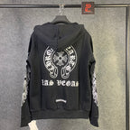 Chrome Hearts Las Vegas Horseshoe Floral Cross-Sleeve Zip Up Hoodie 'Black/White'