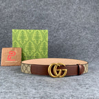 GG Leather Belt with Double G Buckle, 1.5” Width ‘Brown’