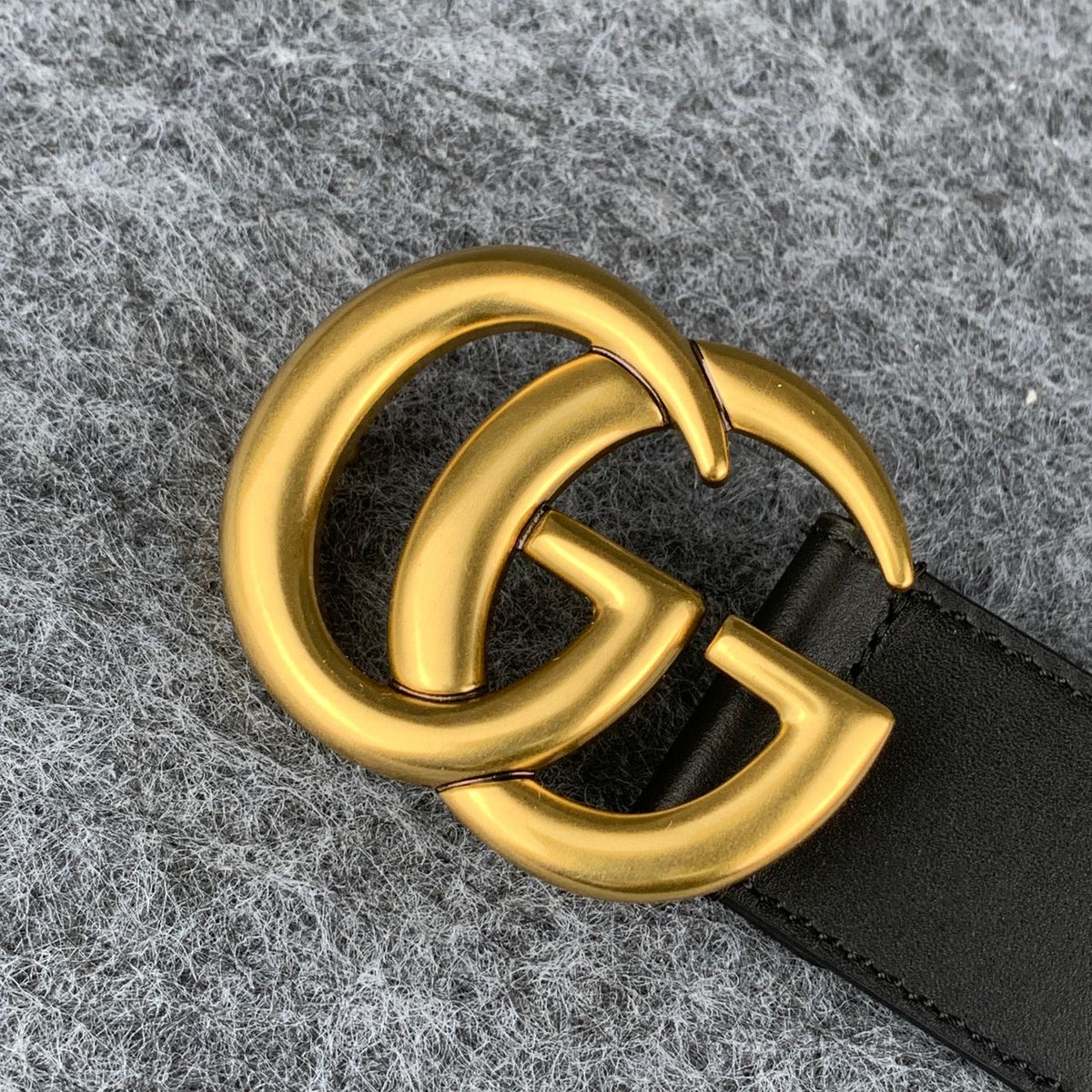 Double G Textured Leather Belt with Antique Brass Buckle, 1.5” Width ‘Black’