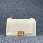 Chanel Boy Old Medium Flap Bag Off White Caviar Leather