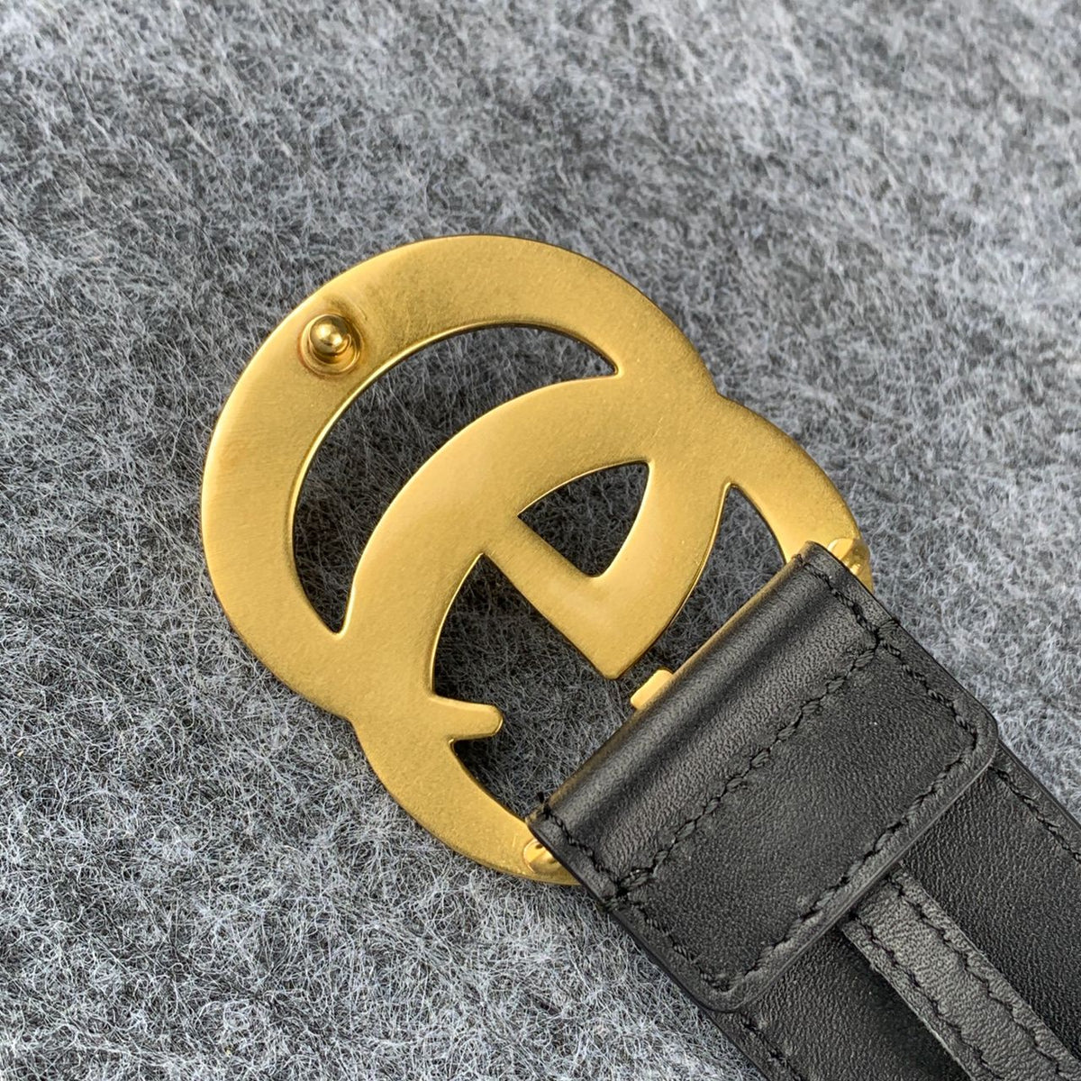 Double G Textured Leather Belt with Antique Brass Buckle, 1.5” Width ‘Black’